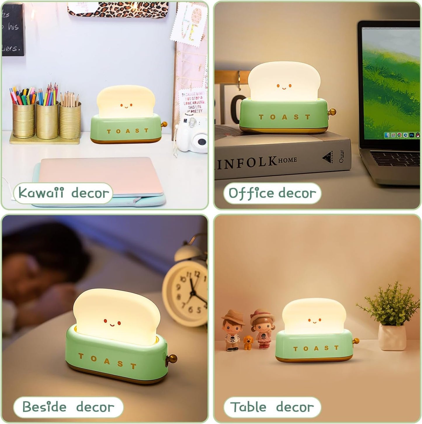 Cute Desk Decor Toaster Lamp, Rechargeable Kawaii Accessories Small Lamp LED Night Light for Kids Teen Girls, Room Decor Toast Lamp for Bedroom, Bedside, Living Room Aesthetic Stuff,Gift