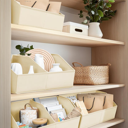 Closet Organizers and Storage Bins - 8 Pack Collapsible Divided Trapezoidal Cube Storage Bins Baskets with Orange Handle for Organizing Clothes Blankets, Toys, Books, Towels(Beige)