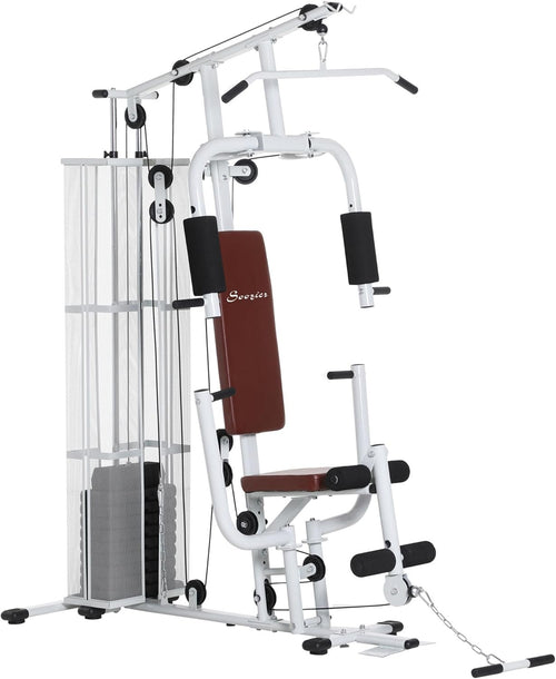 Soozier Home Gym, Multifunction Gym Equipment Workout Station with 100Lbs Weight Stack for LAT Pulldown, Leg Extensions, Preacher Bicep Curls, Triceps Pulldowns, Chest Press