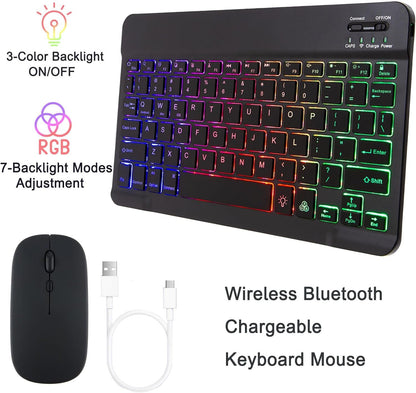 VLEAQC Keyboard Case for Samsung Galaxy Tab A9+/A9 Plus 11 Inch 2023 (SM-X210/X216/X218), Detachable Color Backlit Bluetooth Keyboard and Mouse, Slim Lightweight Stand Cover with Pen Holder,Black