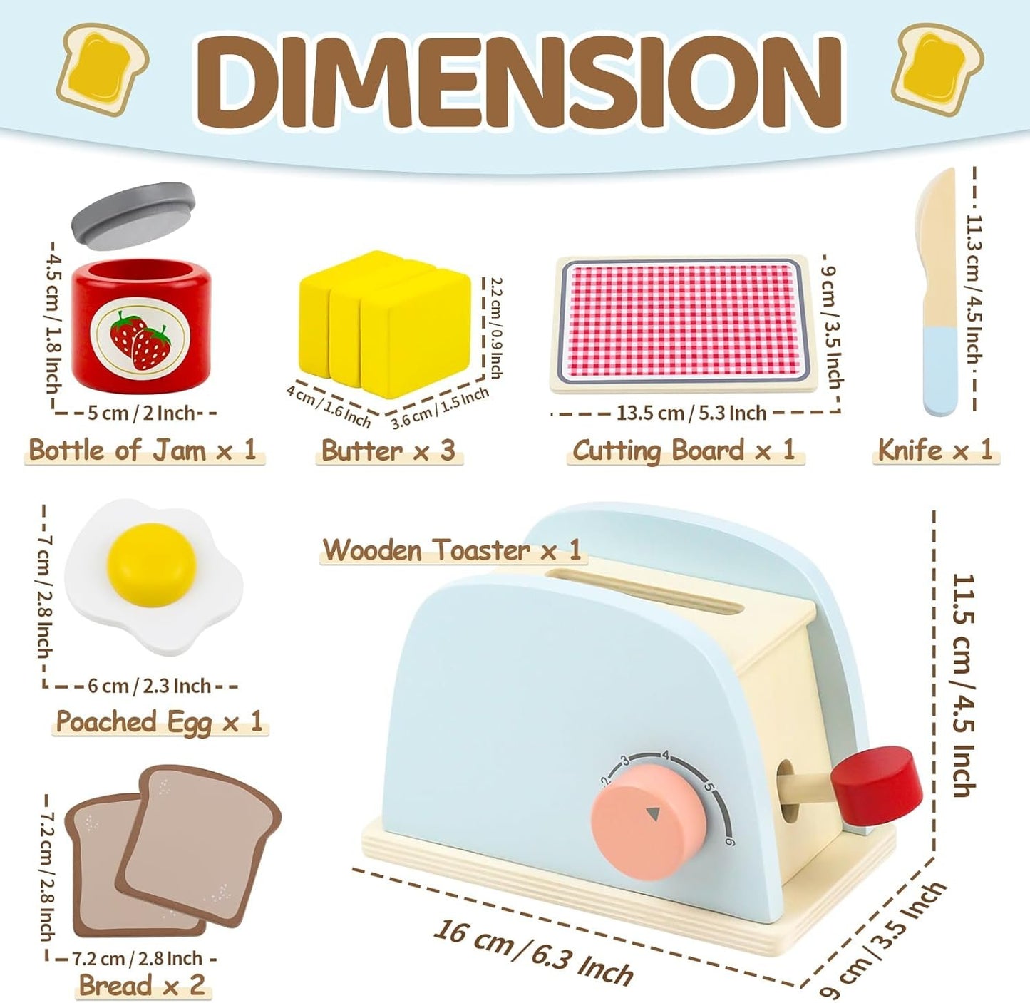 Airlab Wooden Pop-up Toaster Toy Set for Kids Play Kitchen Accessories Play Food Bread, Egg, Butter Pretend Cutting Toys Toddlers Gift for 3 4 5 Year Old Boys Girls