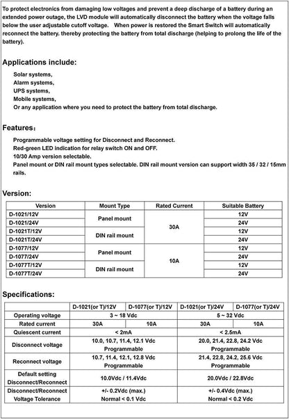 Electronics-Salon Low Voltage Disconnect Module LVD, 12V 10A, Protect/Prolong Battery Life.