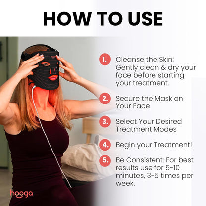 hooga Red Light Therapy LED Mask, Tri Chip LEDs, 630nm and 660nm Red, 850nm Near Infrared, Adjustable, Comfortable, USB Type-C Rechargeable for Wellness and Anti-Aging