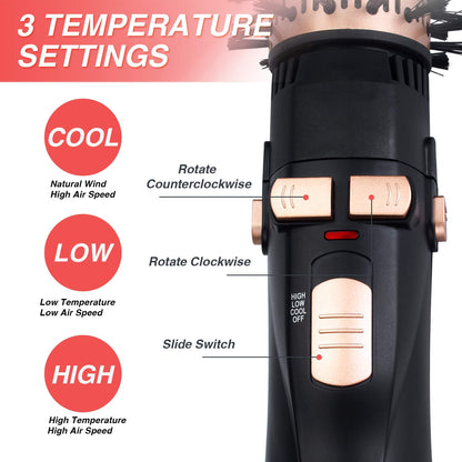 BEAUTIMETER 1200W Hot Air Spin Brush Kit, 3 in 1 Hair Dryer and Styler, Negative Ionic Hair Care, Black & Gold