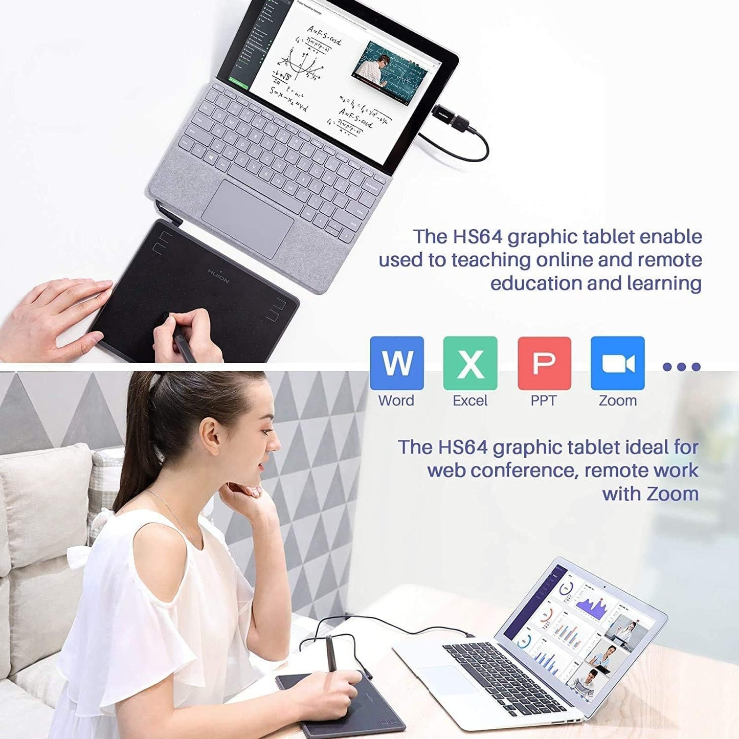 HUION HS64 Graphics Drawing Tablet with Battery-Free Stylus for Android Windows Mac Linux