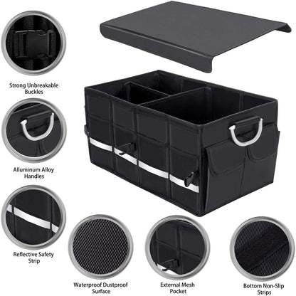 Autoark Multipurpose Car SUV Trunk Organizer with Cover and Straps,Durable Collapsible Adjustable Compartments Cargo Storage,AK-132
