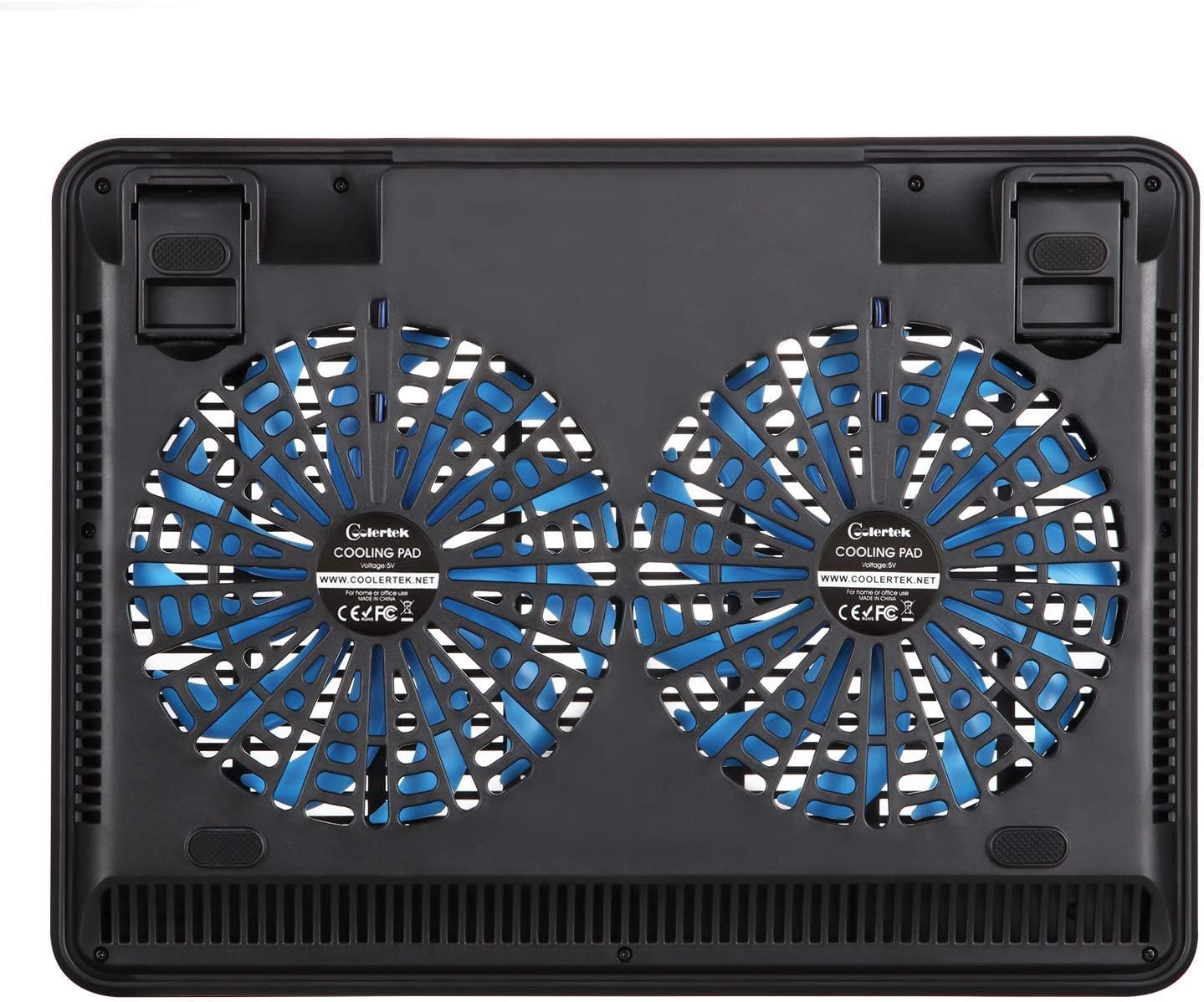 Laptop Cooling Pad, Coolertek USB Powered Laptop Cooler, 2 Blue Silent Big Fans, Height Adjustable Non-Slip Laptop Stand with Dual USB 2.0 Ports, Fits 11-17 Inch Notebook - Black (N2)