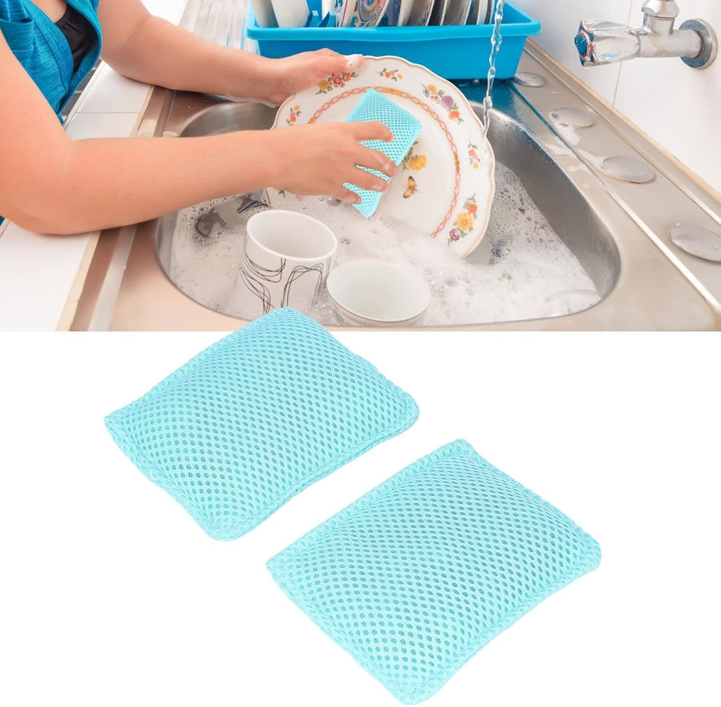 Dish Scrubber Reusable Kitchen Cleaning Cloth Set Safe Ceramic Mesh Material Efficient Scrubbing for Pots Pans Dishes Household 2PCS