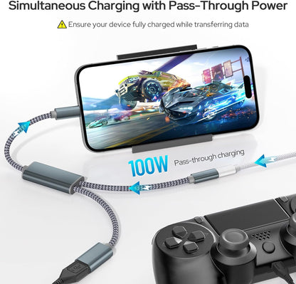 Basesailor USB C OTG Cable Adapter with Power Supply,Type C to 100W PD Charging and USB 3.0 Splitter Charger,Thunderbolt 3 for iPhone 15 Plus Pro Max,MacBook,iPad Air 4 5 2024,Samsung Galaxy S24 S23