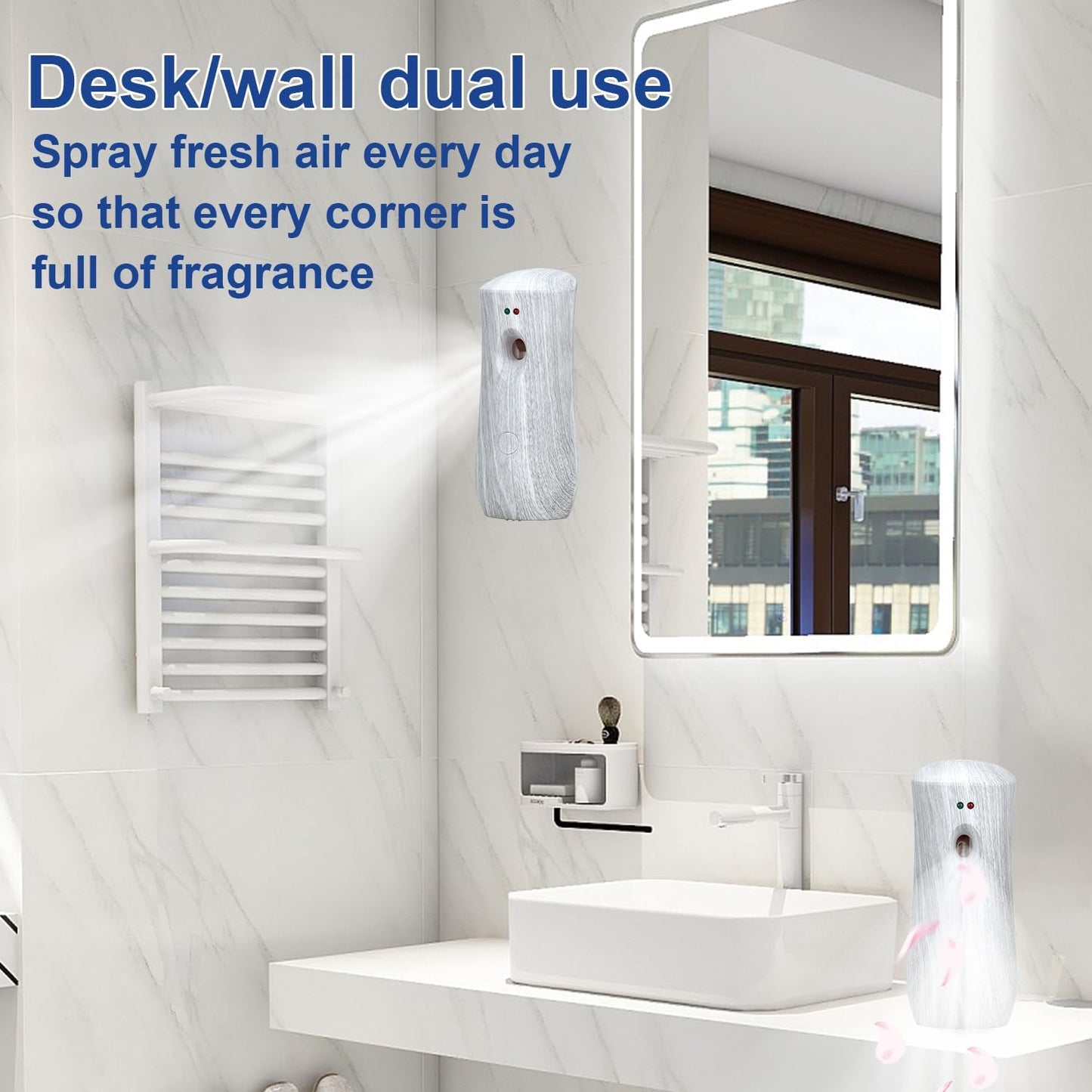 Automatic Air Freshener Spray Dispenser (2-Pack), Free Standing or Wall Mounted Adjustable Aromatherapy Machines for Home, Indoor, Bathrooms, Offices, Hotels and Commercial Places (BHW-01)