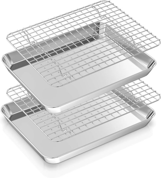 Baking Sheet Baking Pans Set with Cooling Rack Cookie Sheets for Baking Stainless Steel Pan for Baking Bakeware Sets 3PCS Cooling Racks for Cooking and Baking for Bacon Pizza Pan 9 x 7 x 1 Inch 12PCS
