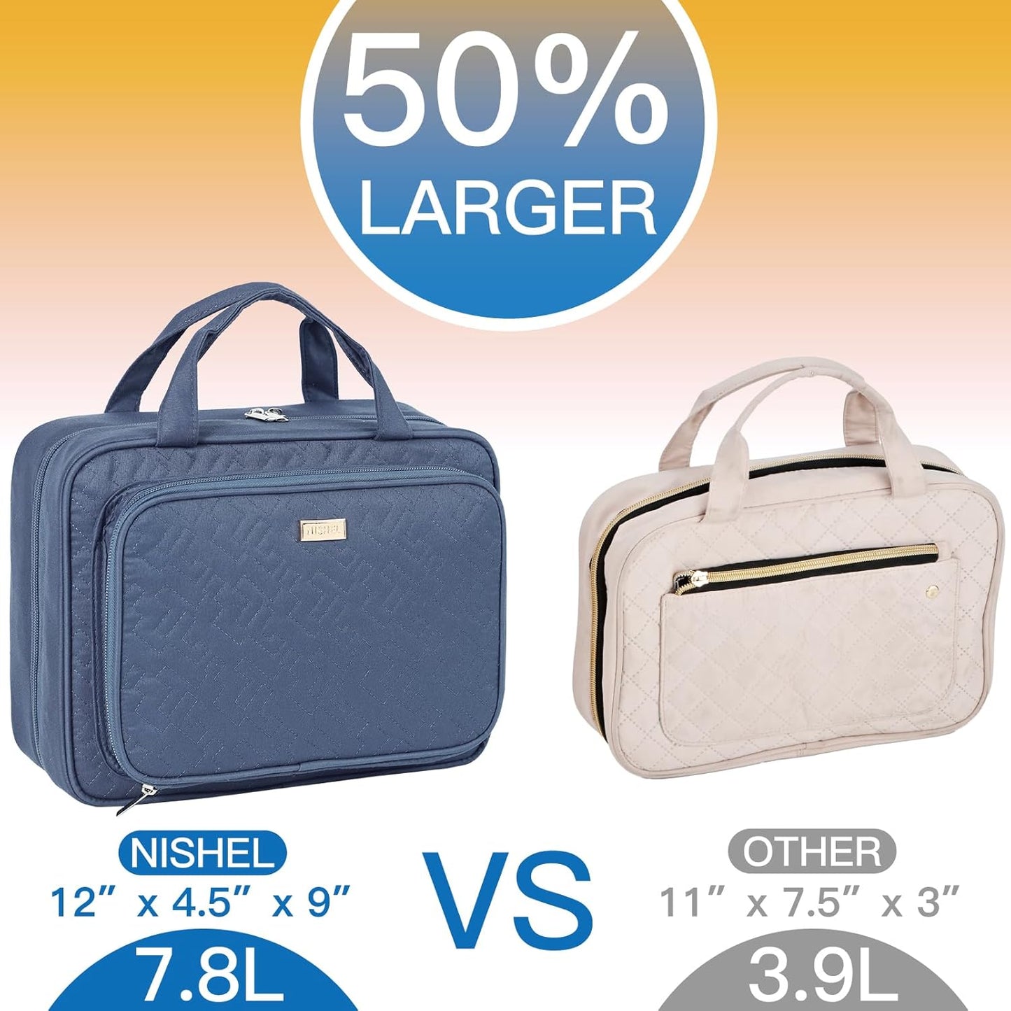 NISHEL Large Size Toiletry Bag for Women, Travel Essentials Organizer, Hanging Makeup Case for Accessories, Cosmetics, Toiletries