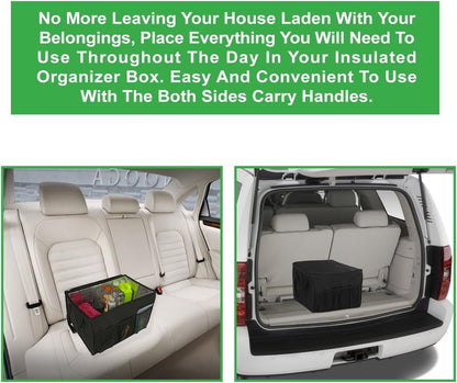 lebogner Insulated Car Console Organizer X-Large Vacation Trunk Cooler Box For Hot Or Cold Food While Traveling, Collapsible Travel Or Shopping Carry Basket, Outdoor Picnic Bag For Camping