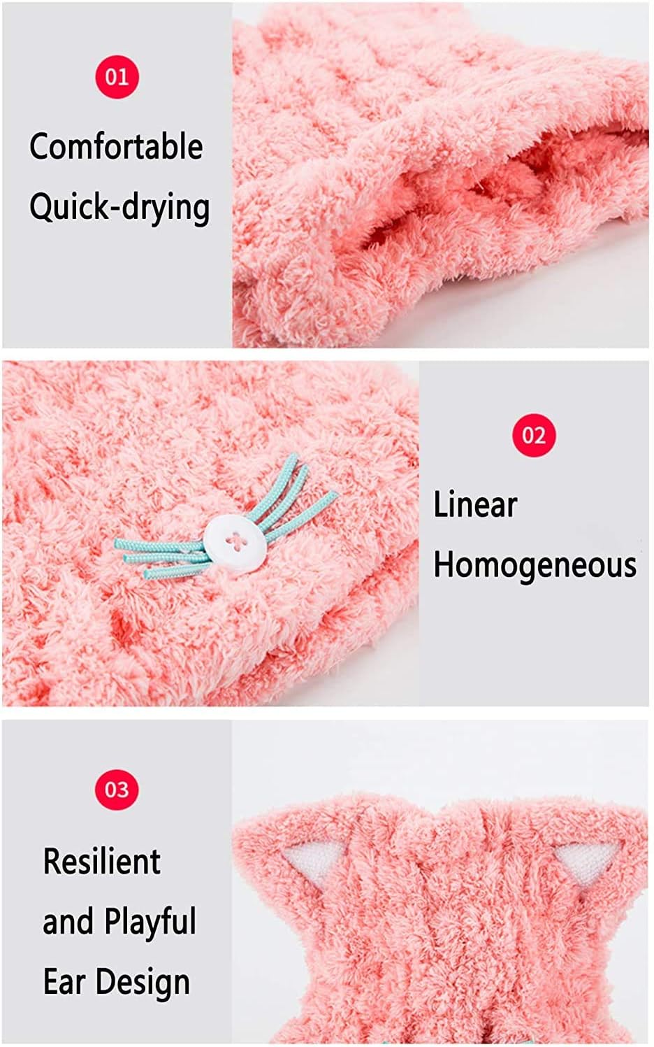 mdoahny 2Pcs Microfiber Quick Drying Towel Wrap for Kids Girls, Kids Hair Towel Wrap, Cute Ears Cap Wrapped Bath Tool Hair Turban, Absorbent Hair Dry Hat Cap Lightweight Hat Headscarf, Blue and Pink