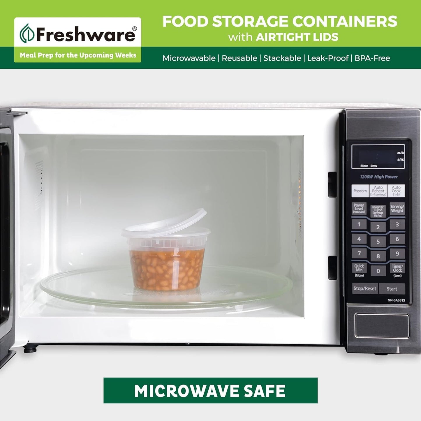 Freshware Food Storage Containers with Lids [60 Pack] 8, 16, 32 oz, 20 sets each Plastic Deli Containers, Meal Prep Containers, Microwave and Freezer Safe, Stackable, Leakproof, BPA Free, Clear