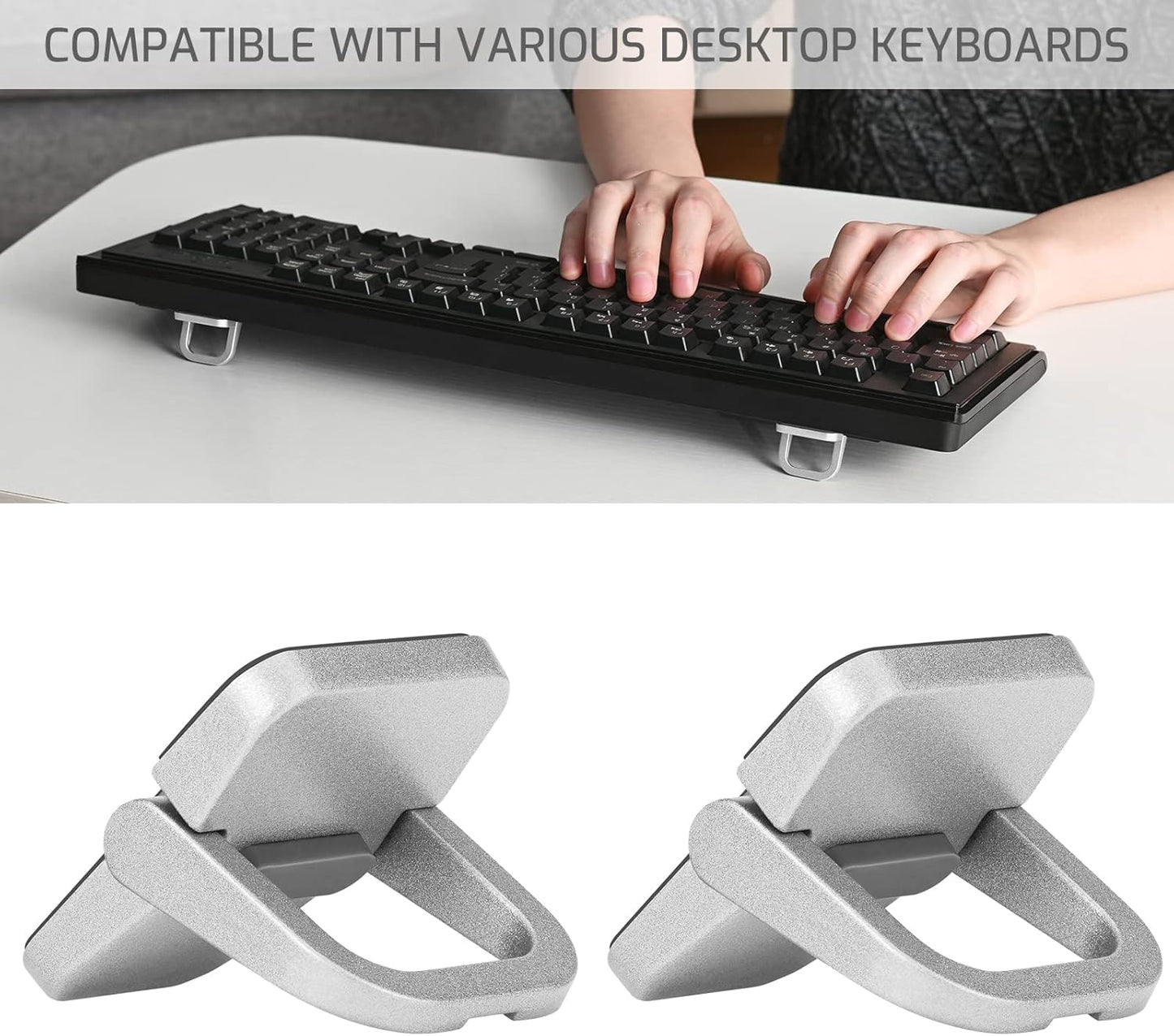 Bidponds 2 PCS Portable Invisible Laptop Stand, Mini Aluminum Feet Lifter, Self-Adhesive Foldable Cooling Riser, Computer Keyboard Mount Kickstand for 12-17 Inches Laptops, Silver