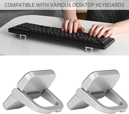 Bidponds 2 PCS Portable Invisible Laptop Stand, Mini Aluminum Feet Lifter, Self-Adhesive Foldable Cooling Riser, Computer Keyboard Mount Kickstand for 12-17 Inches Laptops, Silver