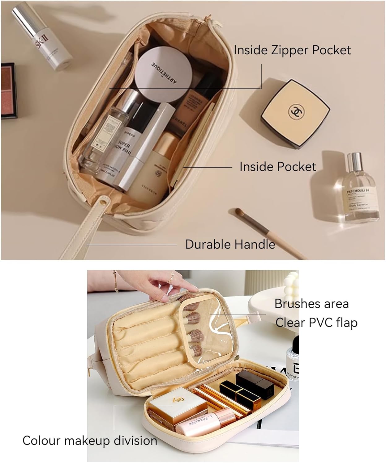 Epzia Versatile Double-Layer Cosmetic Travel Bag - Spacious Makeup Organizer, Large Waterproof Toiletry Bag for Women and Girls