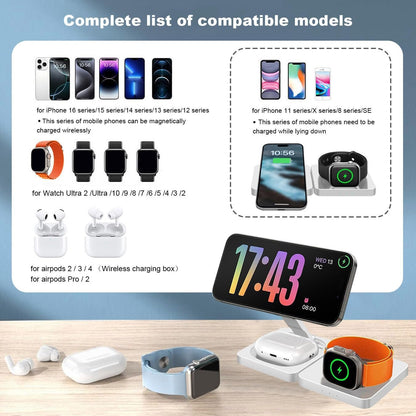 3 in 1 Wireless Charging Station Portable Travel Charger Wireless Charging Pad Magnetic Charger Stand for iPhone 16 15 14 13 12 Series,iWatch 10/Ultra 2/9/Ultra/8/SE2/7/6/Se/5/4/3/2,Airpod4/Pro/3/2