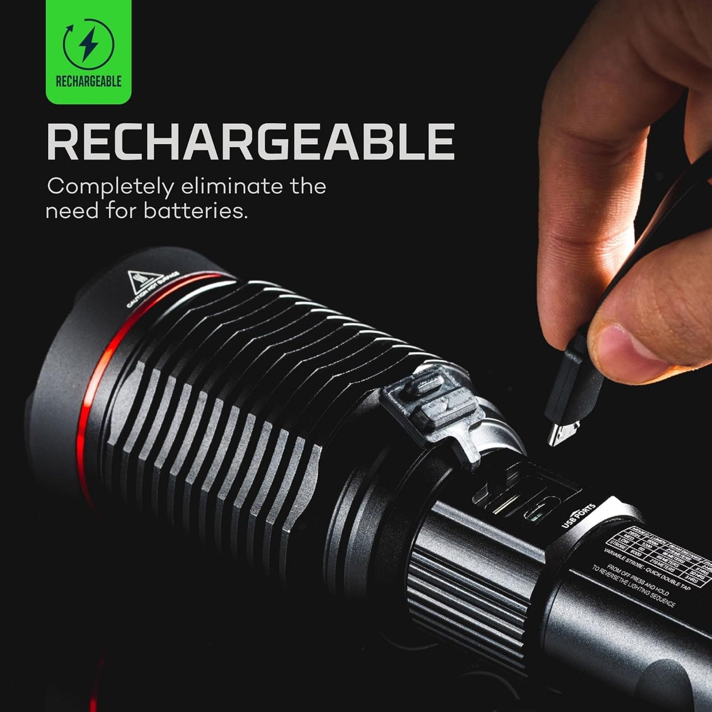 NEBO Redline 6K Rechargeable Flashlight | 6000 Lumens, 4 Light Modes, Durable Metal & Waterproof, Bright Tactical Light for Camping, Hunting & EDC, Includes Charging Cable