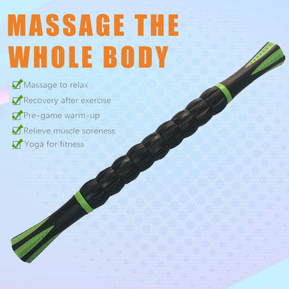 Muscle Roller,Body Tool Massager.Athlete's Rear Leg Massager,Calf Roller with 9 Rollers and Non-Slip Handle for Relieving Muscle Soreness, Cramps and Tightness,Black Green