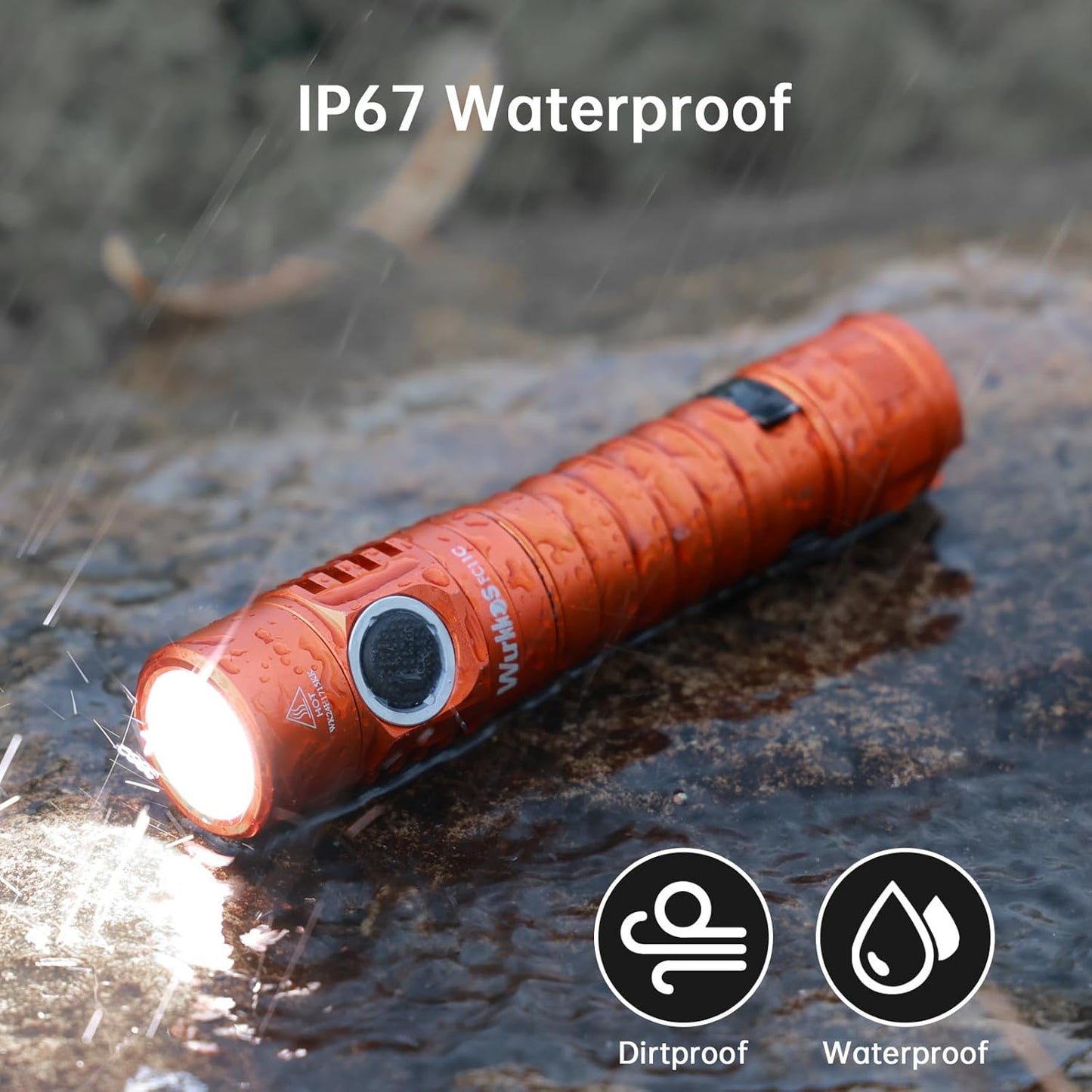Wurkkos FC11C LED Flashlights Rechargeable -Small Powerful EDC Flashlight 90CRI 1200 High Lumen, IP67 Waterproof,Magnetic Tailcap,155M Beam Distance for Garden Dog Walking Emergency(Orange 4000K)