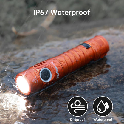 Wurkkos FC11C LED Flashlights Rechargeable -Small Powerful EDC Flashlight 90CRI 1200 High Lumen, IP67 Waterproof,Magnetic Tailcap,155M Beam Distance for Garden Dog Walking Emergency(Orange 4000K)