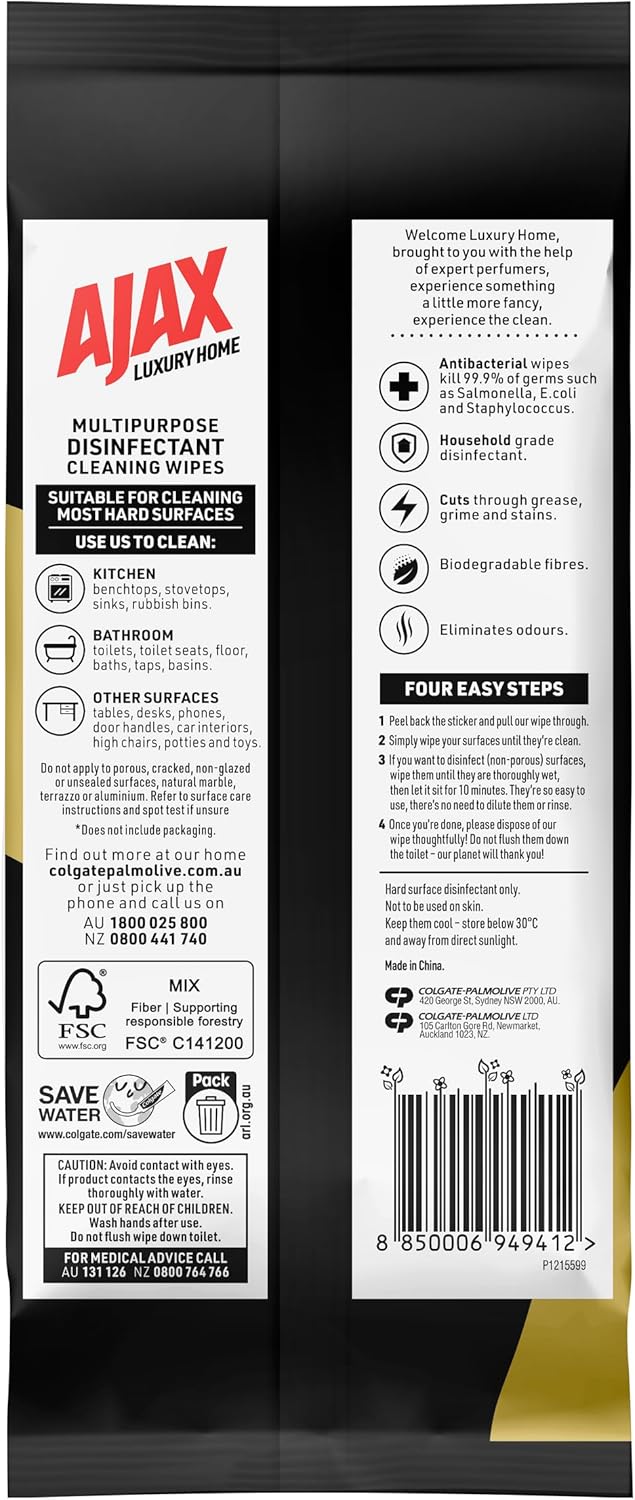 Ajax Luxury Home Multipurpose Cleaning Wipes Exotic Bergamot & Vanilla Bean 110 Pack