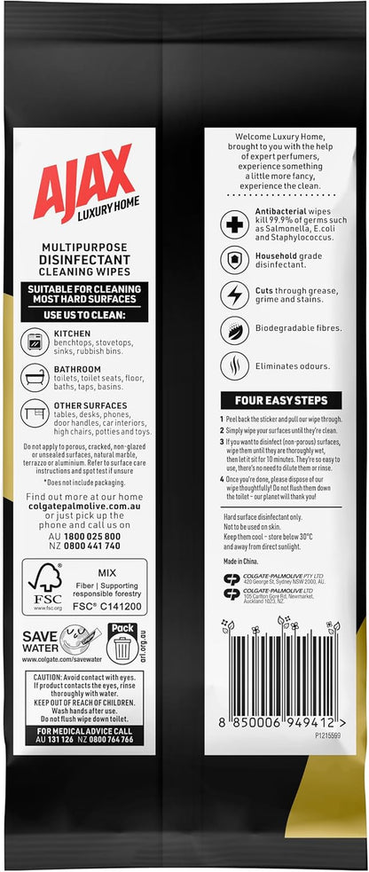 Ajax Luxury Home Multipurpose Cleaning Wipes Exotic Bergamot & Vanilla Bean 110 Pack