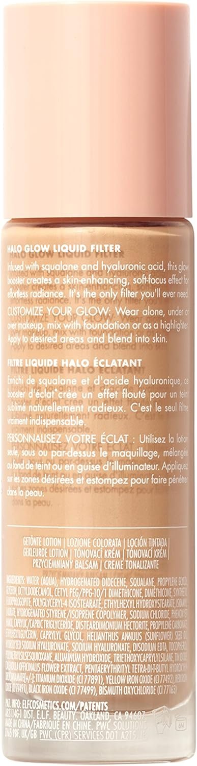 e.l.f. Halo Glow Liquid Filter, Complexion Booster For A Glowing, Soft-Focus Look, Infused With Hyaluronic Acid, Vegan & Cruelty-Free, 2 Fair/Light