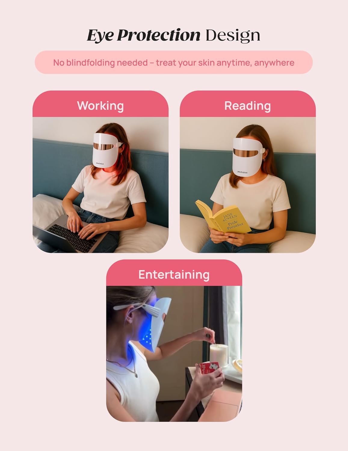 Peachaboo Red Light Therapy Mask: LED Face Mask 3 Modes Red and Blue Light Facial Treatment Beauty Machine Anti Aging Rechargeable Skincare Device for Acne Wrinkles Removal Portable for Home Skin Care