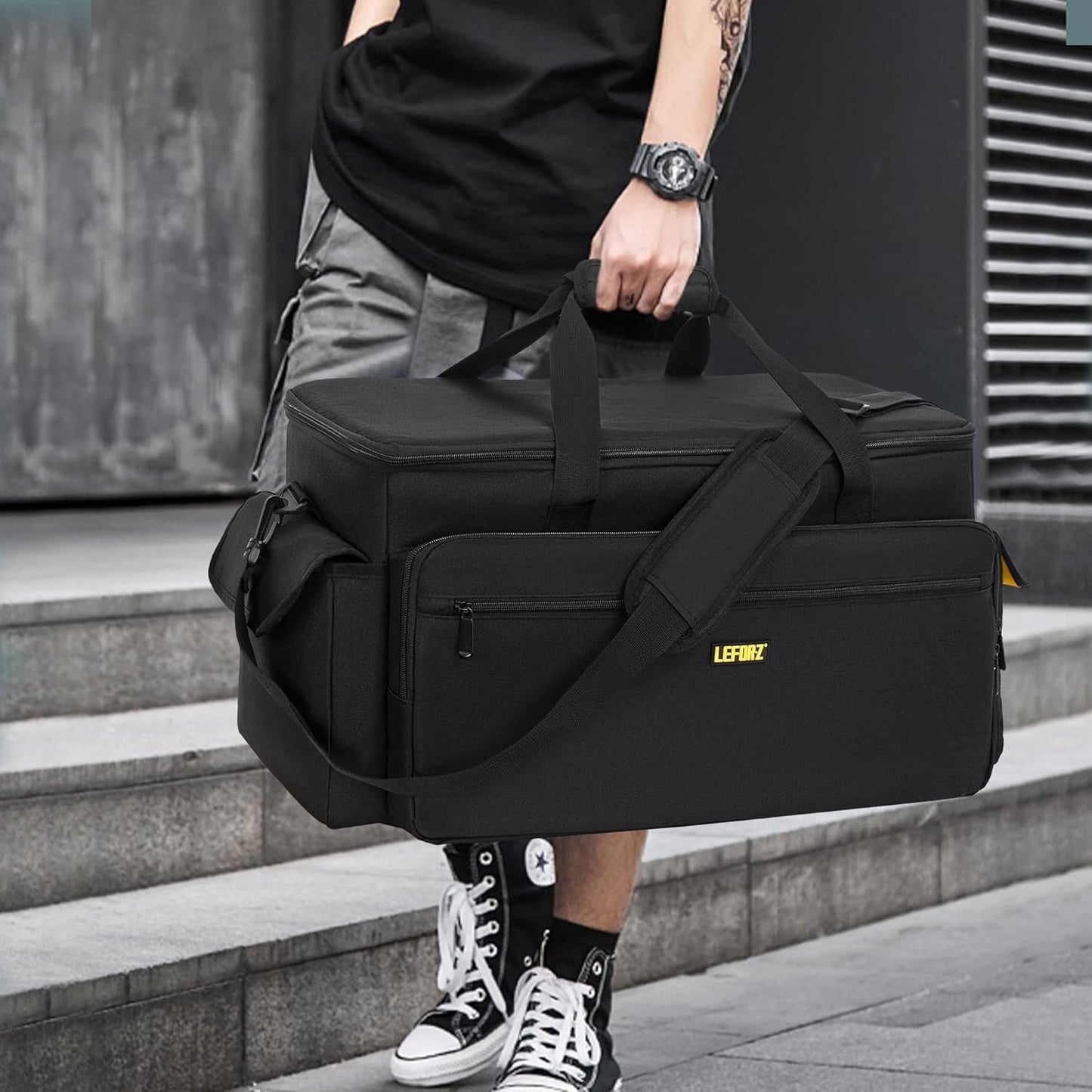 Large DJ Cable File Gig Bag DJ Equipment Organizer Bag with Detachable Dividers and Padded Bottom,Travel Music Bag for Professional DJ Gear,Sound Equipment, Musical Instrument and Accessories