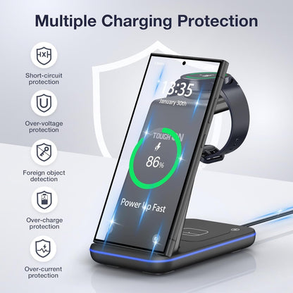 TOUGH ON Wireless Charger for Samsung, 3 in 1 Wireless Charging Station for Samsung Galaxy S25 S24 S23 S22 S20 Ultra Z Flip Fold 6/5/4/3 Galaxy Watch 7/6/5/4/3 Charging Station for Galaxy Buds