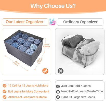 EASEVE Closet Organizers and Storage Bins for Clothes - 12 Cell Drawers Organizer Grid Storage Box for Jeans Pants Sweater Towel T-shirts, Wardrobe Shelf Dividers Closets Organization (1 Pcs)