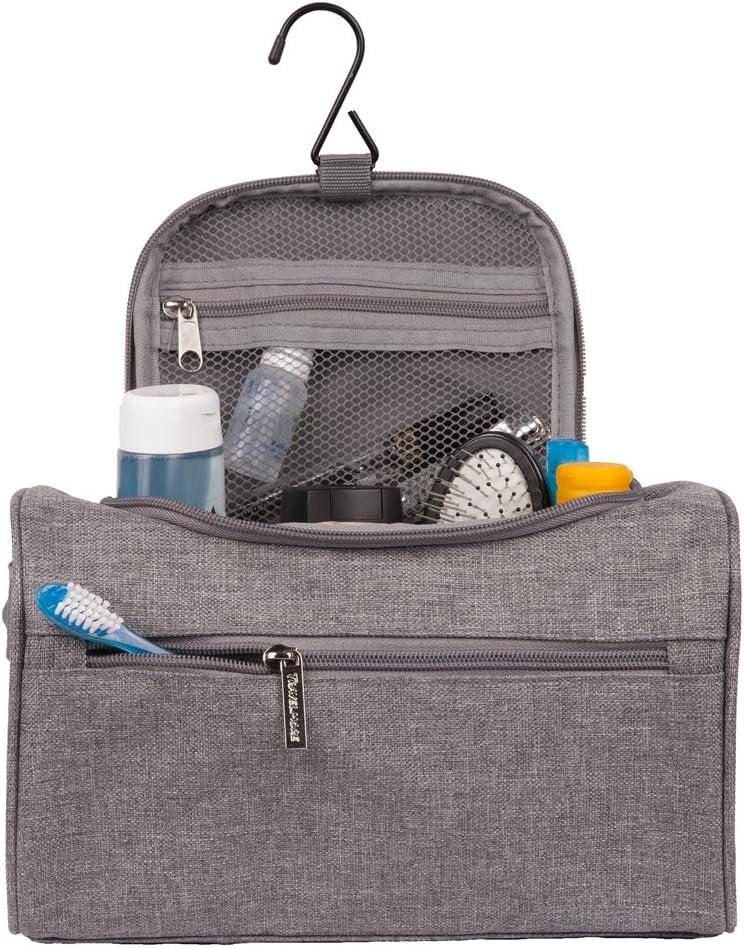 TravelMore Hanging Travel Toiletry Bag Organizer & Bathroom Storage Dopp Kit with Hook for Travel Accessories Toiletries Shaving & Makeup for Men and Woman (Black, Blue & Gray)