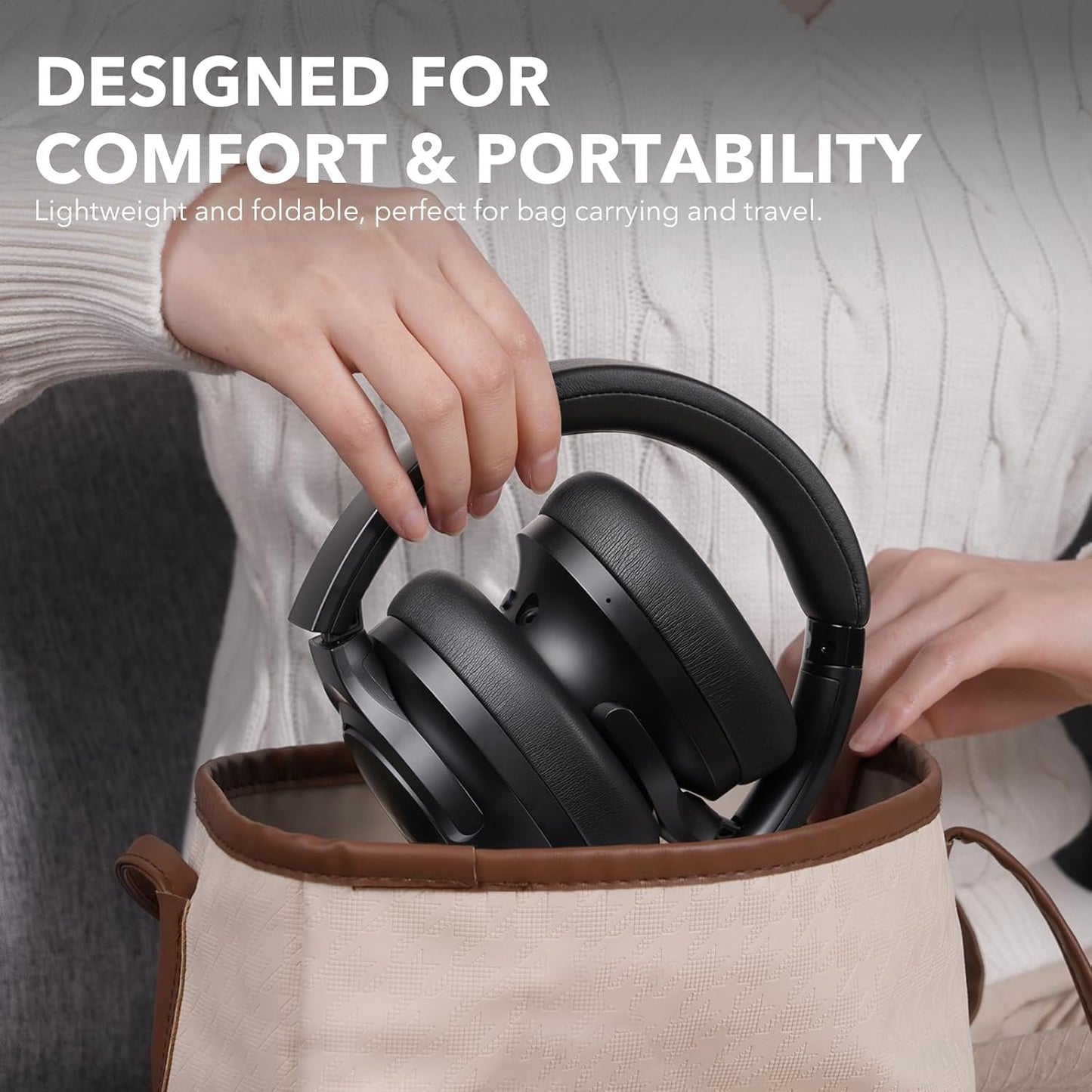1Mii Y8 Noise Cancelling Headphones Bluetooth, Wireless LDAC Hi-Res Audio, 75H Playtime, Comfort Fit, Over Ear Headphones Foldable for Airplane Travel Home Office Basic - Black