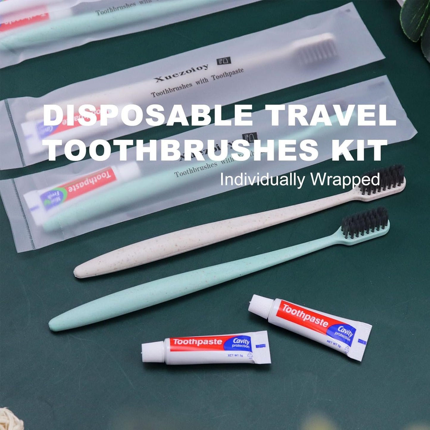 Disposable Toothbrushes with Toothpaste,100 Pack Bulk Toothbrushes Individually Wrapped Travel Toothbrush and Toothpaste Kit for Homeless,Nursing Home,Hotel,Charity(Apricot+Green)