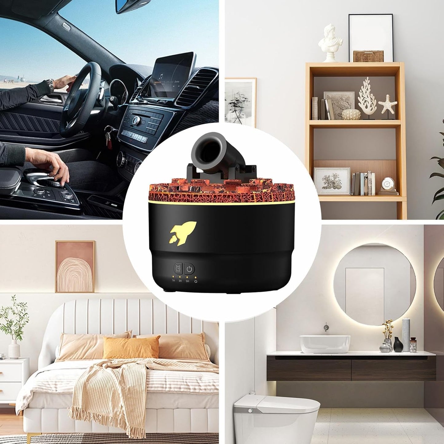 Aromatherapy Diffusers, Mood Diffusers For Home - Turret Air Diffuser Humidifier | Flame Air Diffuser, Air Diffuser Humidifier With Volcanic Light