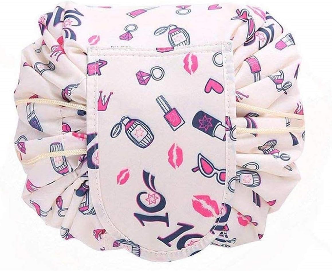 Crownish Women's Convenient and Waterproof Multifunction Portable Lazy Travel Cosmetic Storage Makeup Organizer Toiletry Bag with Drawstrings, White Lip, Travel Accessories