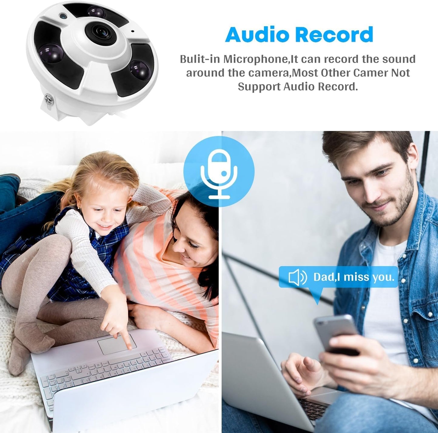 Audio 8MP 4K Ultra HD IP POE Security Camera,1.8mm Wide Angle Fisheye Panoramic Lens Camera 360 Degree Night Vision,AI Human Detection, Built-in Mic Compatible with NVR