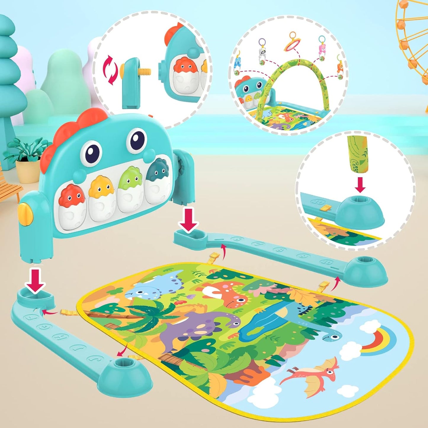 REMOKING Tummy Time Baby Gym Play Mats,Kick & Play Piano Gym for Infants Baby Toys 3-6-12 Months,Musical Activity Center with Lights Sounds for Toddler Sensory Play,Baby Gifts for Newborn Boys Girls