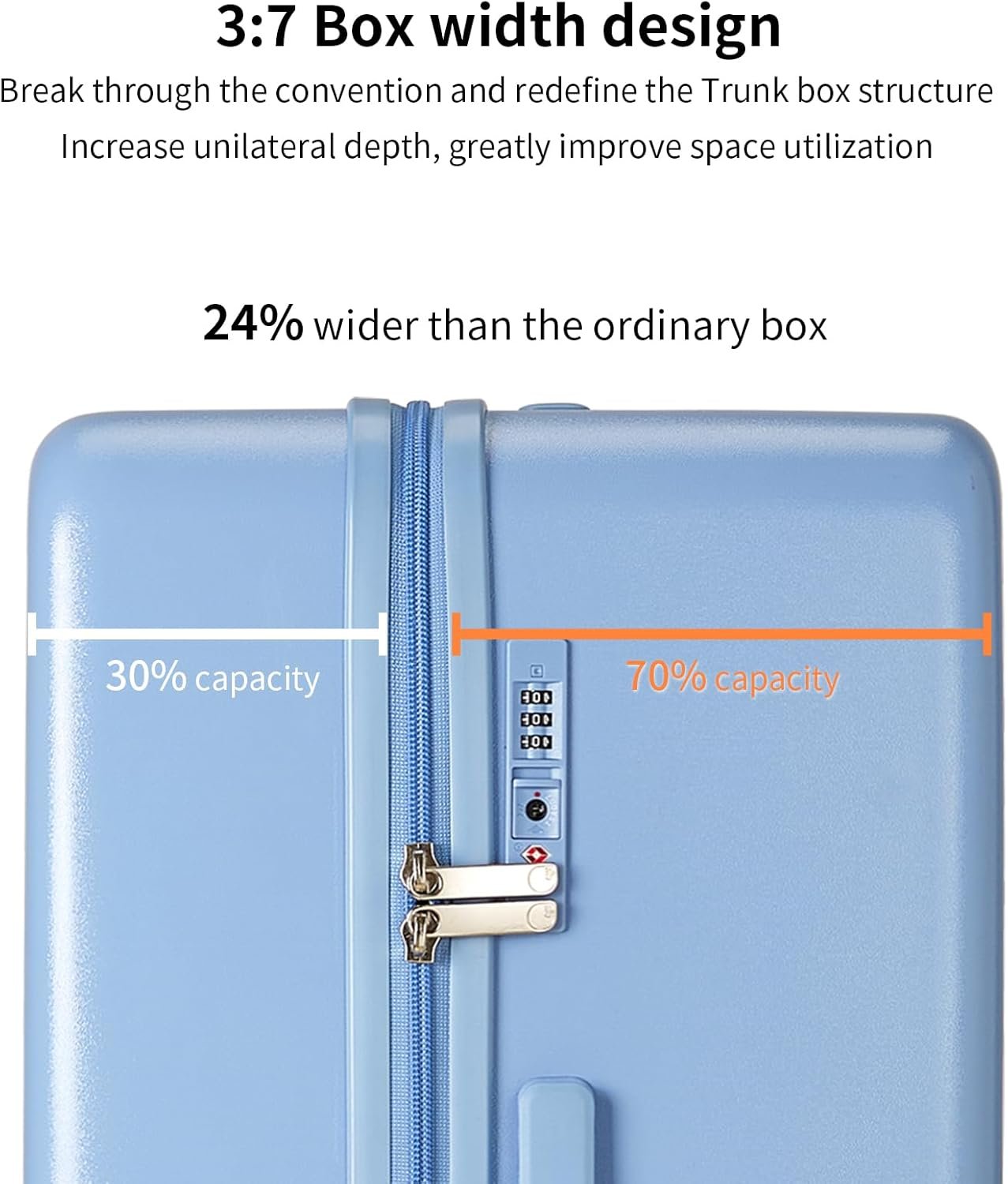 Carry On Luggage Suitcases with Wheels: Checked 26 inch Luggage with 8 Spinner Wheels, 3:7 Container Ratio Large Suitcase with 100% PC Hard Shell Travel Luggage Suitcases (Blueberry Blue)
