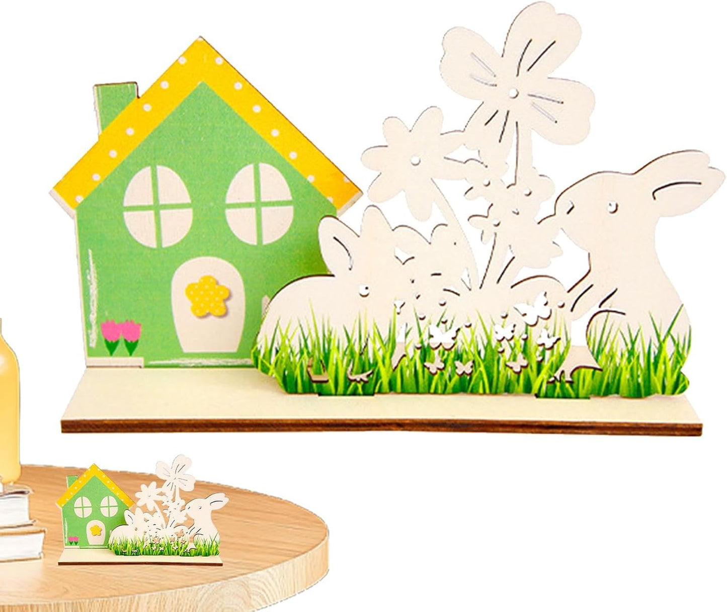 Wooden Easter Bunny House Sign, Easter Tabletop Decorations, Cute Rabbit Holiday Decor, Art Craft Centerpieces, Easter Dining Table Signs, Collectible Wooden Table Decor for Easter Celebration