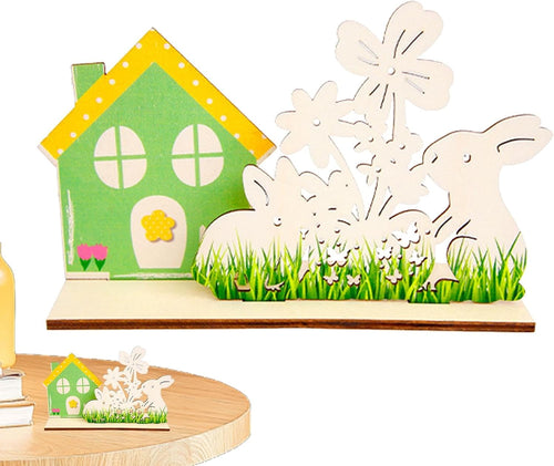 Wooden Easter Bunny House Sign, Easter Tabletop Decorations, Cute Rabbit Holiday Decor, Art Craft Centerpieces, Easter Dining Table Signs, Collectible Wooden Table Decor for Easter Celebration