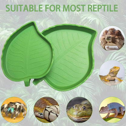 2 Pcs Reptile Leaf Food Water Dish Bowl,Food Feeding Plate Reptile Accessories for Turtles, Geckos, Lizards, Hamsters, Snakes, Spiders, Frogs, Chameleons and Other Reptiles (Large and Small)