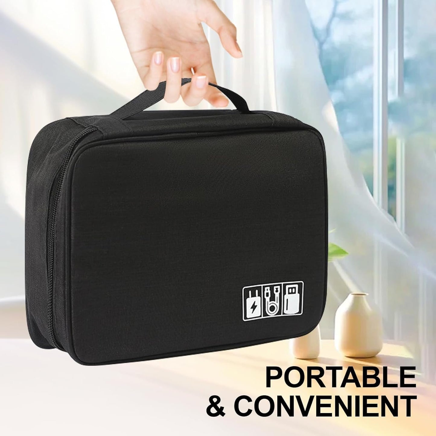 Cable Organiser Bag, T Tersely Double Layer Electronics Travel Organizer Storage Bag, Universal Traveling Gear Accessories Carrying Case Pouch for iPad mini Cables Phone Chargers Adapter Hard Drive