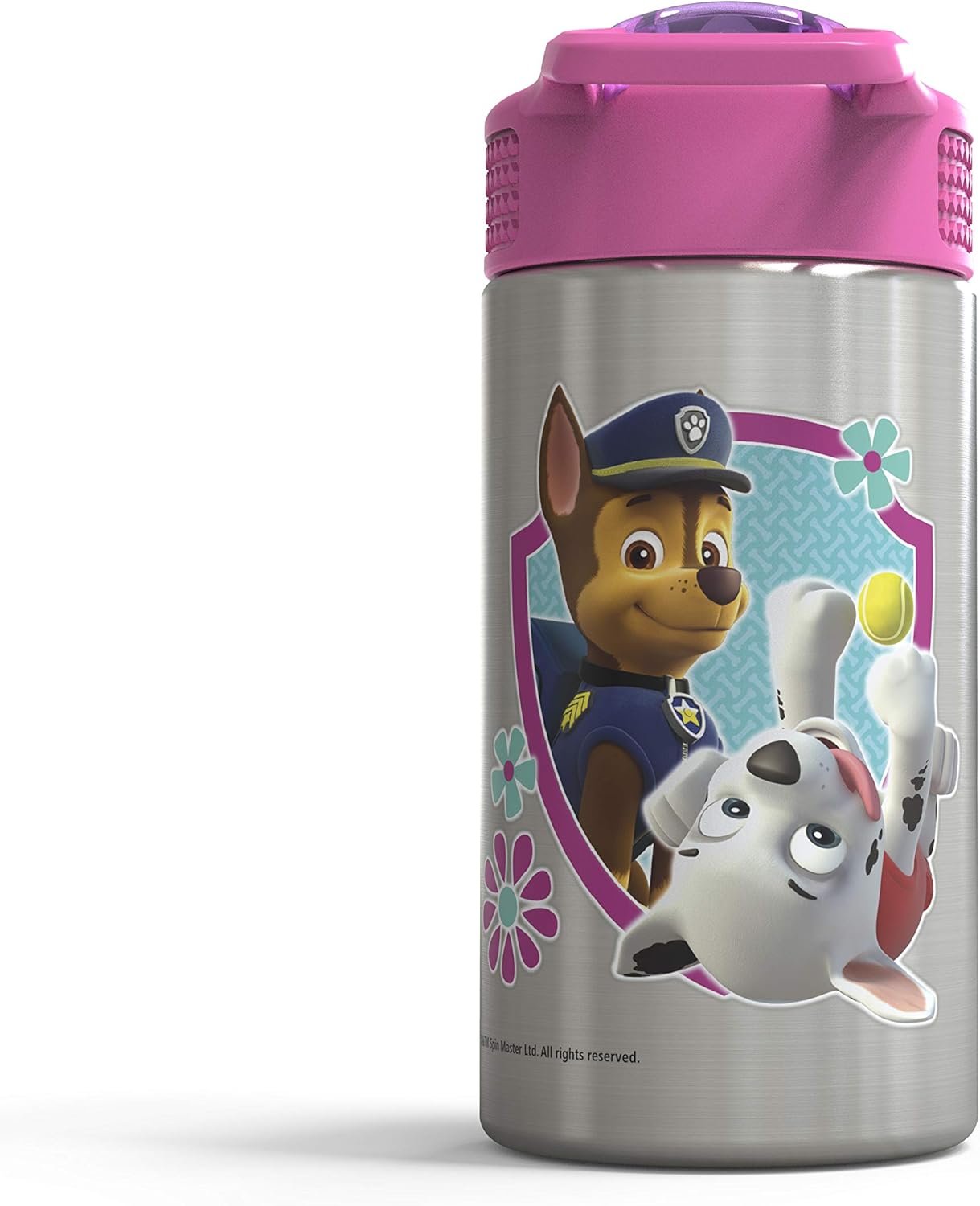 Zak Designs Paw Patrol Skye - Stainless Steel Water Bottle with One Hand Operation Action Lid and Built-in Carrying Loop, Kids Water Bottle with Straw Spout is Perfect for Kids (15.5 oz, BPA-Free)