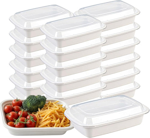 Golden Hub Meal Prep Containers with Lids 12-32oz BPA Free Plastic Food Storage Reusable Stackable Leak Proof Microwave Dishwasher Safe for Lunch Home Office White (32oz 50pc)