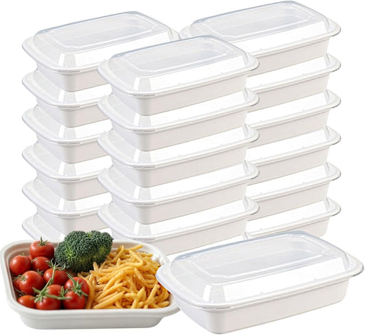 Golden Hub Meal Prep Containers with Lids 12-32oz BPA Free Plastic Food Storage Reusable Stackable Leak Proof Microwave Dishwasher Safe for Lunch Home Office White (32oz 50pc)