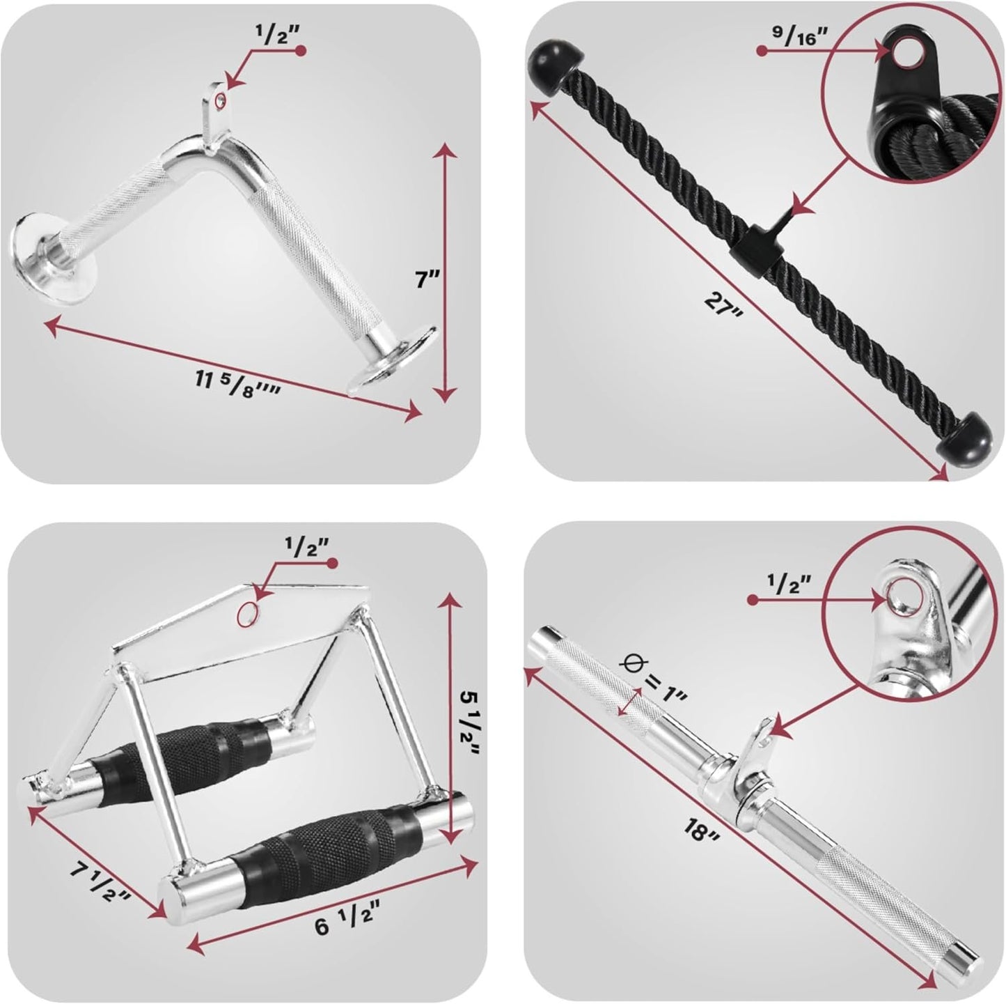 Yes4All Triceps Pull Down Attachment, Cable Machine Accessories for Home Gym, LAT Pull Down Attachment Weight Fitness, Cable Machine Attachment Set - Triceps Rope, LAT Pull Down Bar, V-Bar, Double D